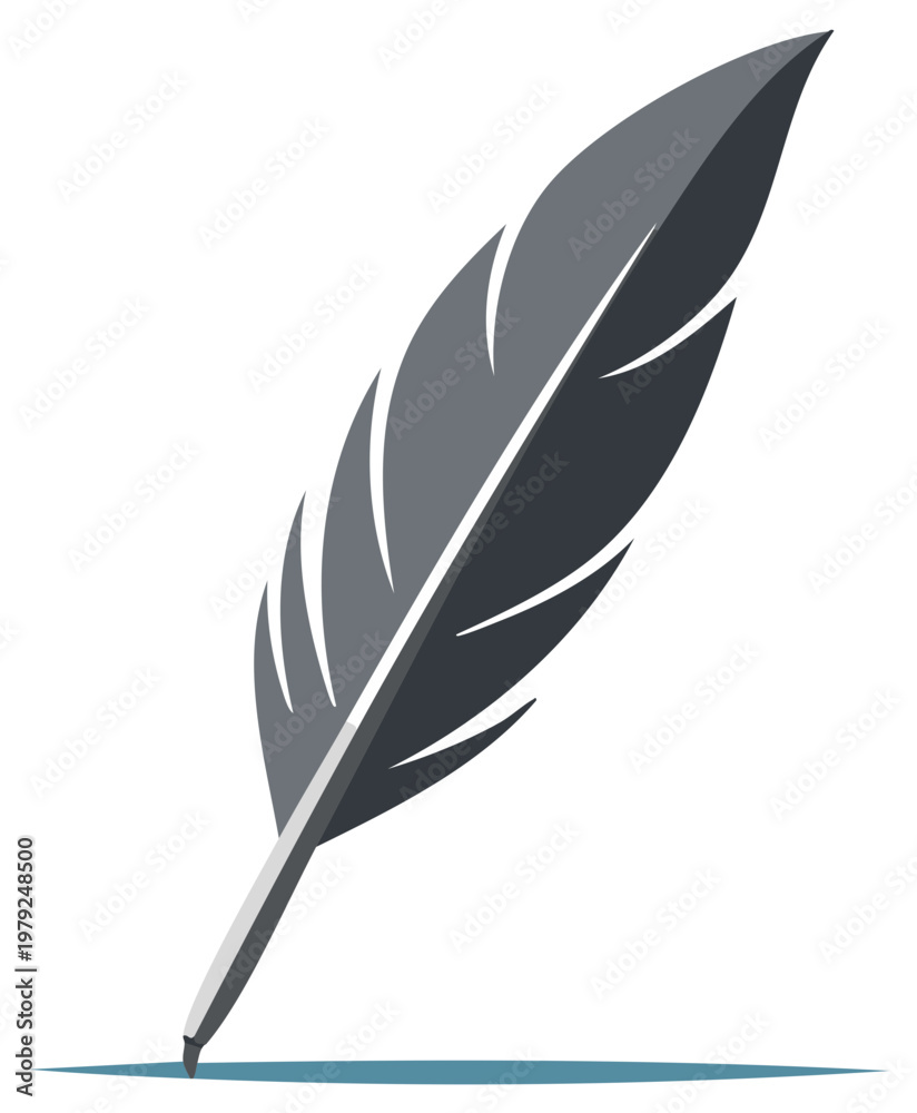 Obraz premium Single Gray Feather Illustration - Quill Pen Writing Tool Design Element Symbol Icon