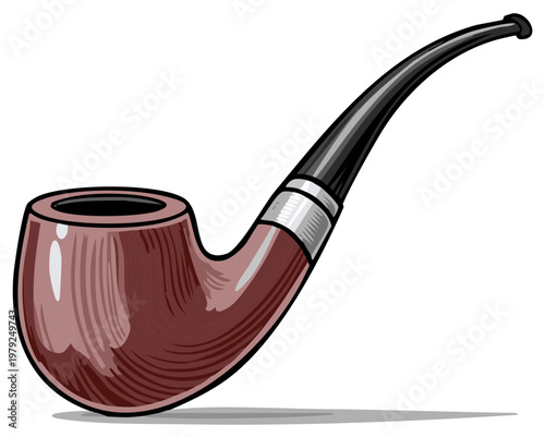 Elegant Wooden Tobacco Pipe with Black Stem Illustration for Relaxation or Detective Themes
