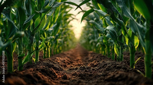 Low Angle Eye Level Cornfield Agriculture Scenery and Cultivation Landscape
