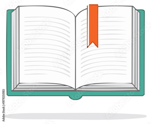 Open book with blank white pages and an orange bookmark, symbolizing reading and knowledge.