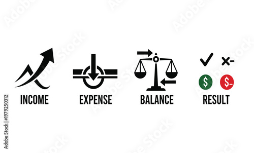 Financial icons for income expense balance.