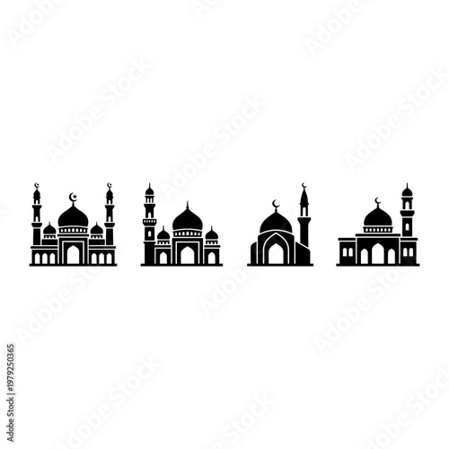 mosque icon set. vector illustration of mosque icon set.
silhouette of mosque icon set.