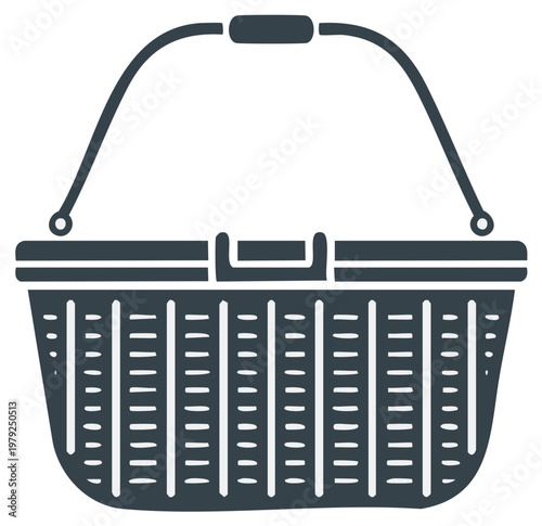 Graphic style vector illustration of a woven basket with handles for shopping or storage purposes