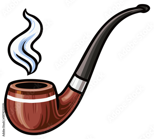 Illustration of a Wooden Smoking Pipe with Smoke Curl Classic Design Tobacco Product Icon
