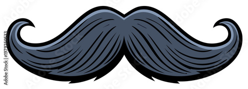 Stylized Gray Mustache Illustration, Classic Moustache Graphic Element, Vintage Facial Hair