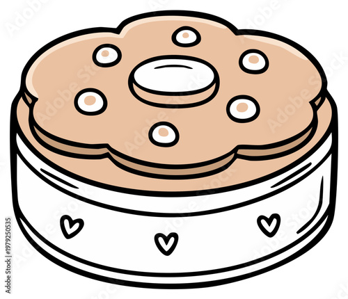 Cute cartoon jewelry box with a flower shaped lid and heart decorations vector illustration