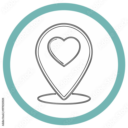 Minimalist line art map pin with heart inside icon, symbolizing favorite location or beloved place