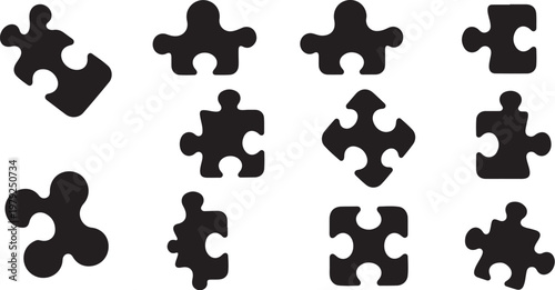 Black puzzle pieces on a white background illustration set