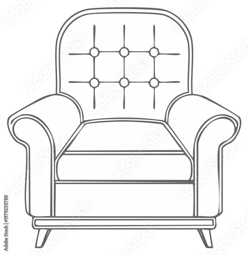 Classic Armchair Illustration Detailed Outline Furniture Design Home Interior Decor