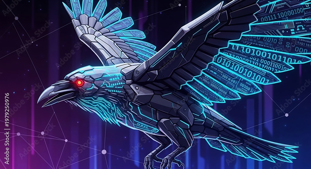 Naklejka premium Cybernetic raven