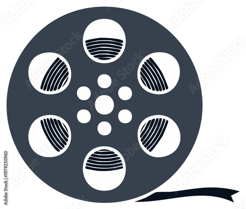 Cinema Film Reel Icon with Circular Design Elements for Movie Production Concept