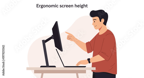 Man adjusting ergonomic screen height for comfortable desk setup