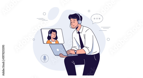 Man in Video Call with Colleague, Online Meeting, Remote Work, Business Communication