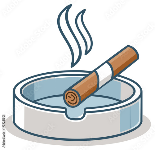 Lit cigarette smoking in a clean ashtray vector illustration of a harmful habit