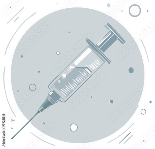 Medical syringe illustration on abstract background. Healthcare and vaccination concept.