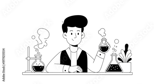 Scientist conducting experiment lab illustration science concept