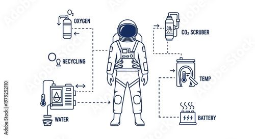 Astronaut Space Suit Detailed Illustration.