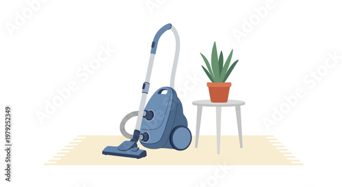 Blue Vacuum Cleaner with Long Handle.