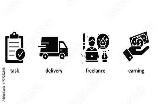 Freelance Work and Delivery Icons.