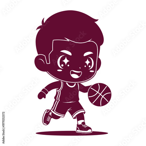 Boy Playing Basketball with Ball.