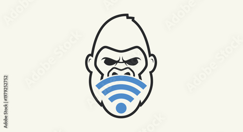 Gorilla head with wi fi symbol mask illustration for technology concept