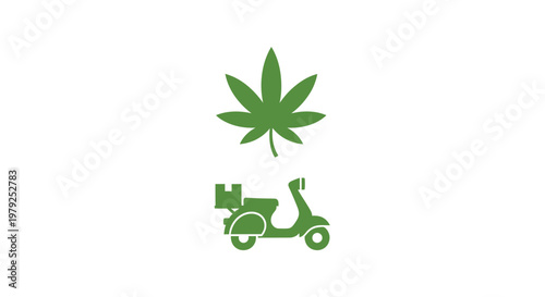 Green cannabis leaf and scooter icon symbolizing delivery service