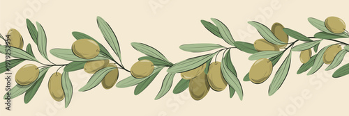 Seamless frame with olive branches. Vector illustration.
