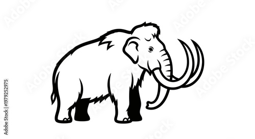 Illustrated woolly mammoth vector outline isolated on white background