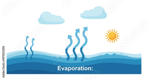Evaporation process from water surface.