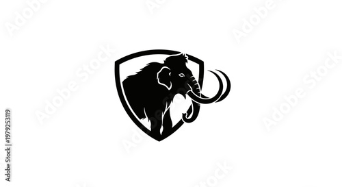 Mammoth silhouette within shield graphic design symbol isolated on white