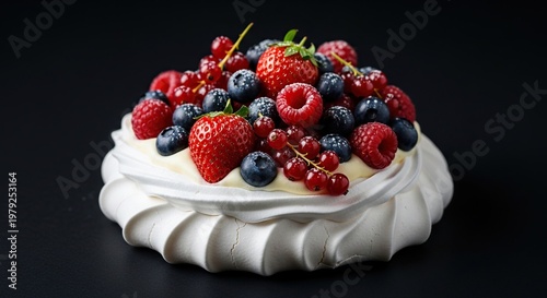 Mixed Berries on Whipped Cream Dessert.