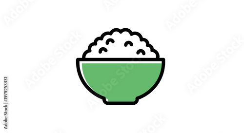 Green bowl filled with white rice.