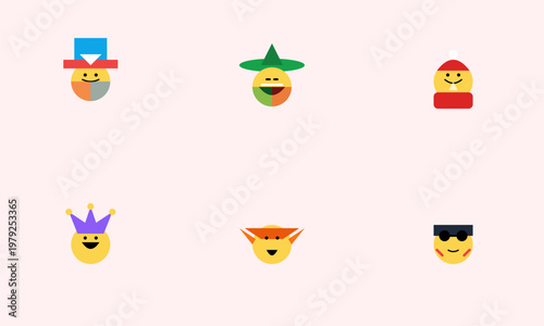 Hand-drawn set of minimalist sports fan avatars wearing colorful hats and accessories representing diverse supporter culture authentic illustration
