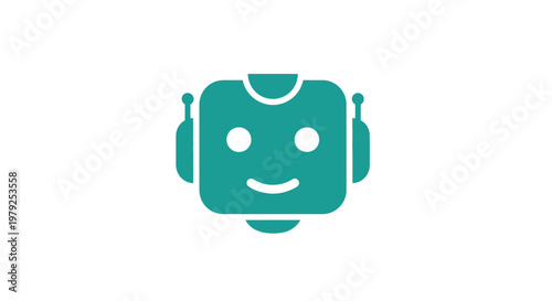 Green robot with smiling face.