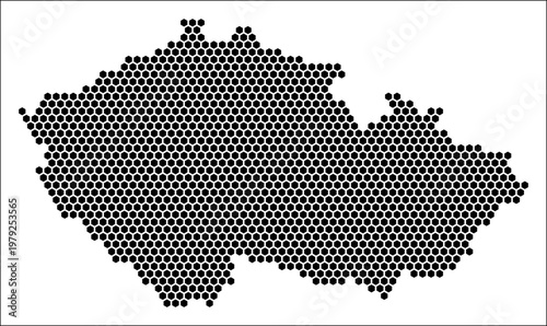 Czechia hexagon map. Plain black and white dotted shape template. Country tiny hexagon cells. Czechia flat honeycomb template. Vector Illustration.
