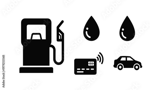 Gas Pump Fuel Payment Station Icons.