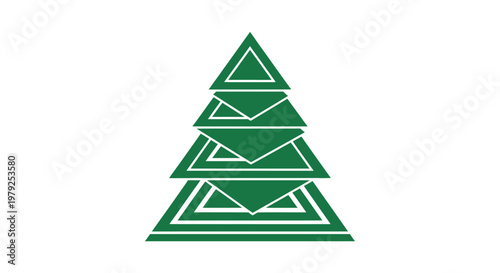 Green Triangle Christmas Tree Icon Symbol.