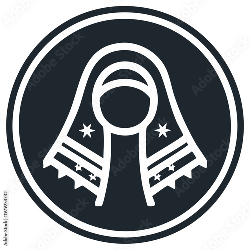 Stylized Virgin Mary icon in a circular frame, a religious Christian vector symbol