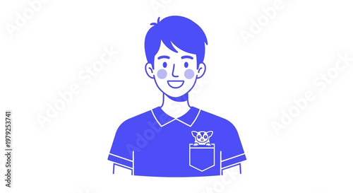 Happy young man with small pet animal in shirt pocket