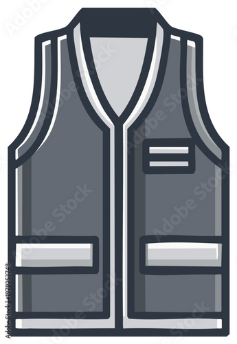 Illustration of a vest, a sleeveless garment with pockets, perfect for workwear or outdoor activities, rendered in a clean and simple style