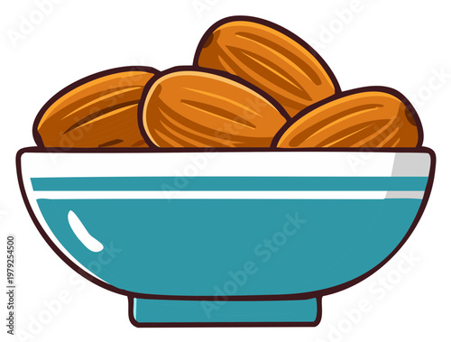 Bowl full of brown almonds healthy snack illustration