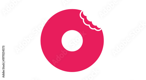 Pink donut with bite taken out.