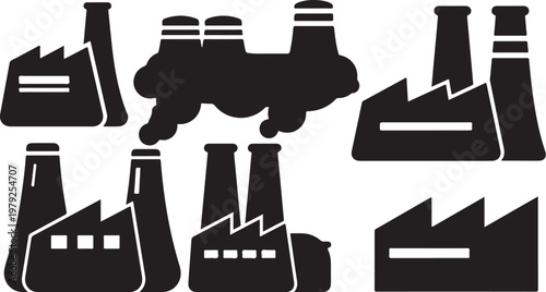 Industrial factory buildings and smokestacks emitting pollution