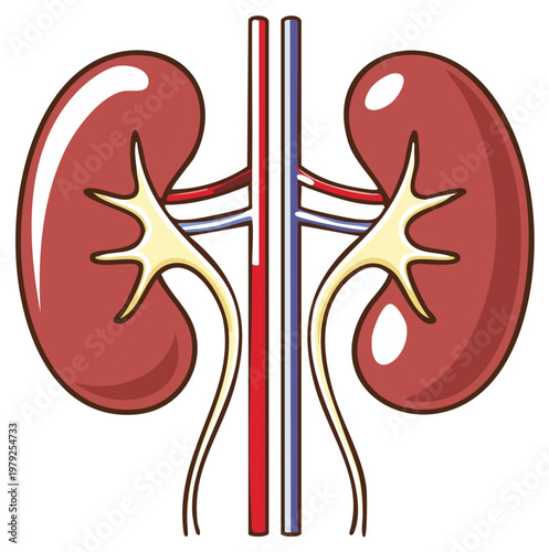 Illustration of Human Kidneys with Arteries and Veins