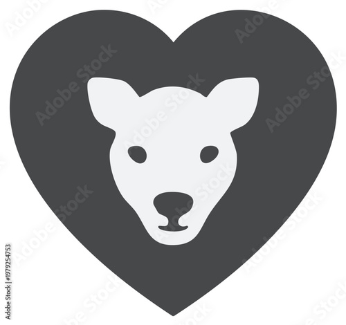 Dog Illustration Inside Heart Shape Emblem Representing Affection and Pet Love
