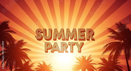 Vibrant Summer Party Background with Palm Trees and Sunset