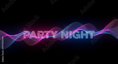Vibrant neon party night background with sound wave design