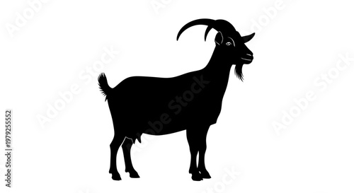 Silhouette of a goat in black color on white background vector illustration