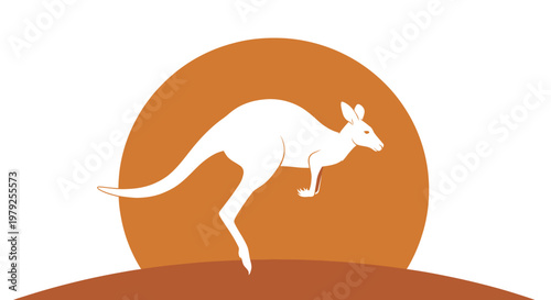 Silhouette of kangaroo with orange background and earth element