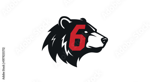Stylized bear head with number six mascot logo design on white background